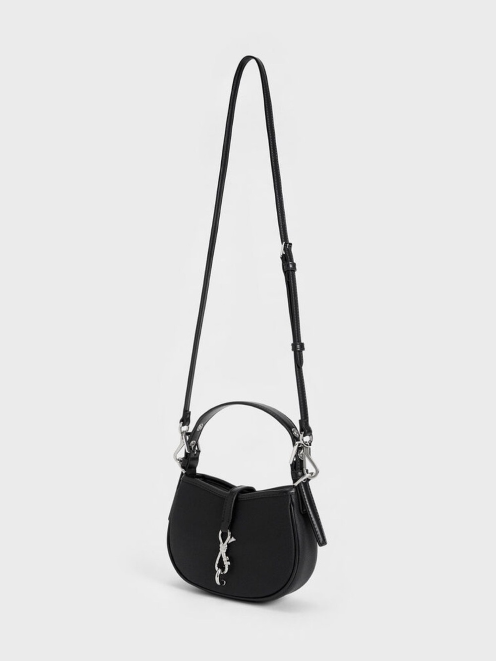 Charles & Keith Thessaly Metallic Accent Bag | Black Top Handle Crossbody Purse - Picture 6 of 10